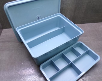 2607 Tupperware 3 pc Divided Container Blue Tuppercraft 1580-4 Stow N Go 9" x 7"