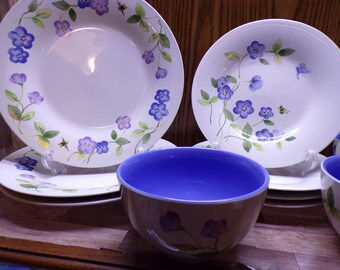 2510 Pfaltzgraff Perennials Petals Beautiful Purple & Green Floral Stoneware Dinnerware - Great Condition Choose From List: