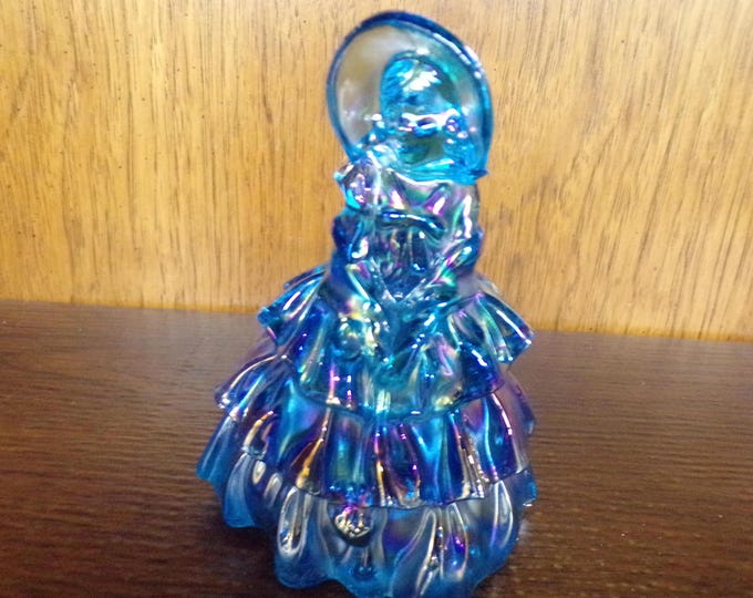 2501 Wheaton Vintage Iridescent Aqua Blue Art Glass Colonial Victorian Lady Figurine - Chip on Inside of Base
