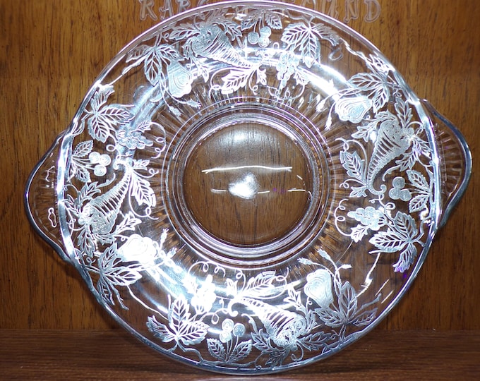 2506 Silver City 11.5" Double Handle Platter Silver Overlay Floral Poppies Silver Rim - Good Condition Light Scratches