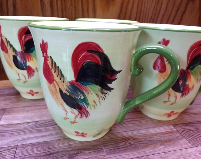 2511 Pfaltzgraff Daybreak Retired 4.5" 14 oz Rooster Mugs Set of 4 - Great Condition