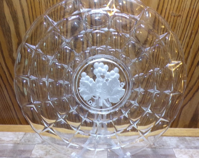 2511 Indiana Constellation 13.75" Platter Serving Tray Frosted Grape & Leaf - Some Scratches but Still Looks Good