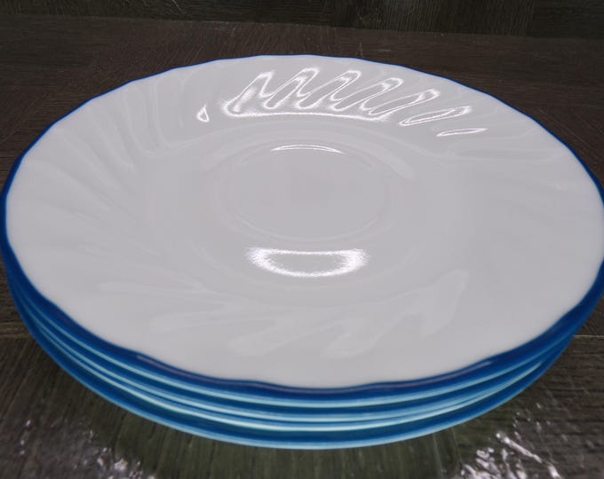 2602 Corelle Corning Blue Velvet Rose Swirl 6.25" Saucer / Plate Set of 4 White with Blue Rim - Great Condition
