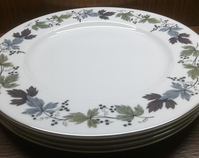2412 Royal Doulton Burgundy TC1001 Grapes & Leaves Vintage 10.5" Dinner Plates Set of 4 Made in England - Excellent Condition