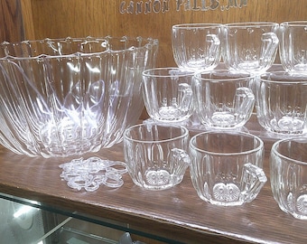 2501 Panel Glass 24 pc Vintage Punch Bowl Set
