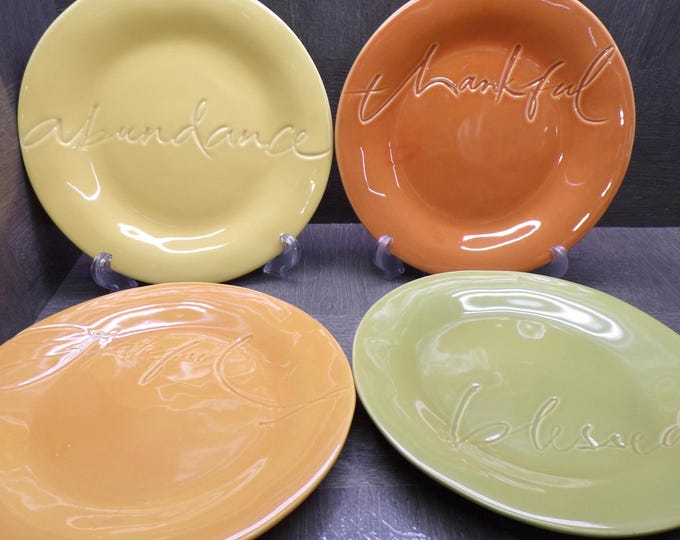 2604 Hallmark Set of 4 Autumn Fall Colors Abundance, Thankful, Blessed, Grateful 8.75” Snack Plates