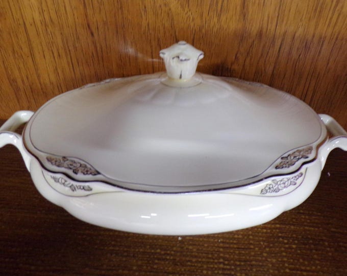 2508 Homer Laughlin Silver Virginia Rose Covered Casserole Serving Dish Patrician Platinum Pattern Vintage 1936 China - Good Cond. Some Wear
