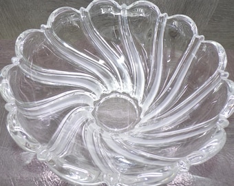 2602 Mikasa Peppermint Swirl Vintage 10" x 5" Tall Clear / Frosted Lead Crystal Bowl - Great Condition