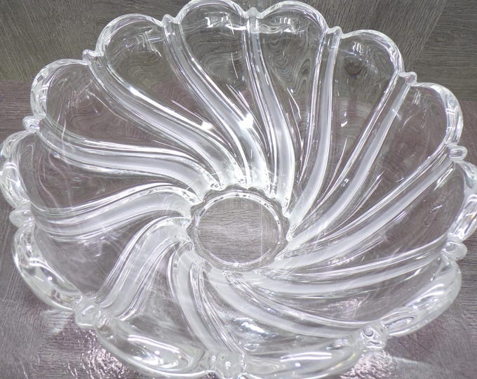 2602 Mikasa Peppermint Swirl Vintage 10" x 5" Tall Clear / Frosted Lead Crystal Bowl - Great Condition