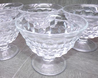2608 Indiana Glass American Whitehall Clear Cubist Style Vintage 3" x 4" Footed Champagne Sherbet Cups Set of 6