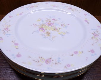 2507 Jamestown China Romance Pastel Floral Discontinued Vintage 10.5" Gold Rim Dinner Plates Set of 4 - Great Condition