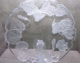 2608 Crystal Clear Studios Casandra 14" Clear / Frosted Vintage Serving Tray Platter Light Scratches