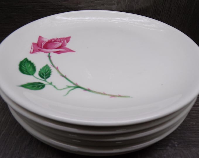 2603 Canonsburg Pottery Bermuda Rose Ironstone 6" Bread / Dessert Plates Set of 6 - Great Condition