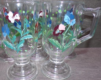 2606 Vintage Glass 5.5" Footed Glass Irish Coffee Mugs Set of 4