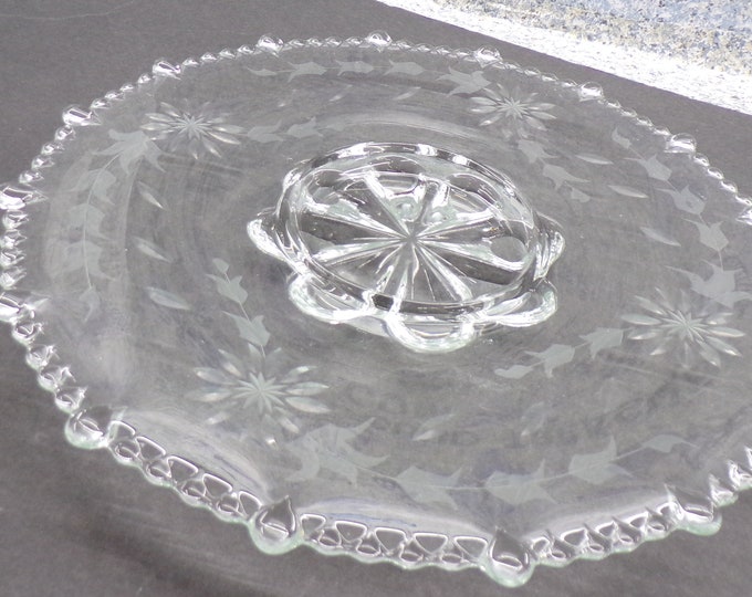 2211 Embossed Etched Floral Footed 12" Vintage Serving Platter Tray - No Chips or Cracks