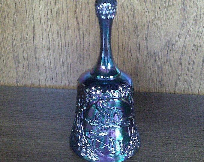 2502 Vintage Fenton Iridescent Amethyst Carnival Glass American Craftsmen Glass Worker 7" Bell - Excellent Condition