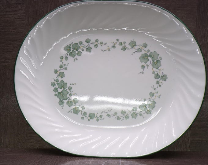 2602 Corelle Callaway Green Ivy Swirl 12 Inch Oval Serving Platter - Great Condition