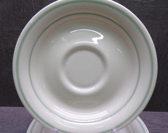 2605 Corelle Corning Cornerstone Vintage Double Green Stripe on Almond 6.25" Saucers Set of 4