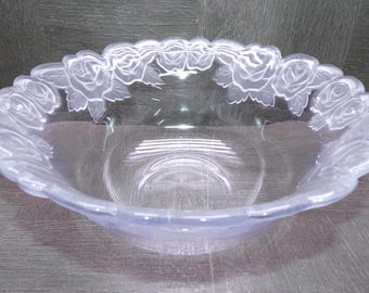 2608 Mikasa Crystal 10" Frosted Roses Vintage Decorative Bowl