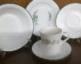 2503 Corelle Callaway Green Ivy Swirl Dinnerware with Green Rim- Great Condition Choose From List: