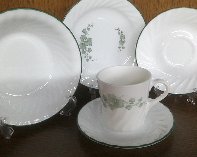 2503 Corelle Callaway Green Ivy Swirl Dinnerware with Green Rim- Great Condition Choose From List: