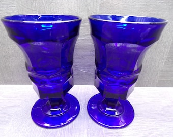 2605 Viking Glass Georgian Cobalt Blue Vintage 6.5" Footed Tulip Malt / Sundae Cups Set of 2 - Great Condition