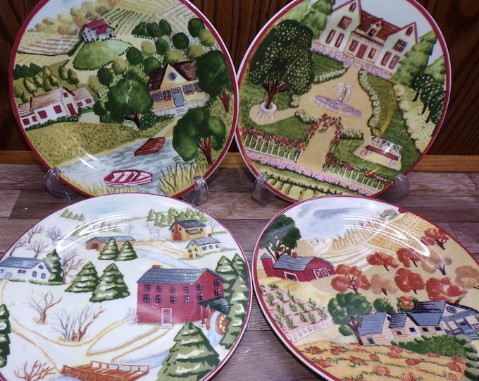 2510 Gibson Housewares House & Farm 7.75" Lunch / Snack Plates Set of 4 -Good Condition Some Scratches