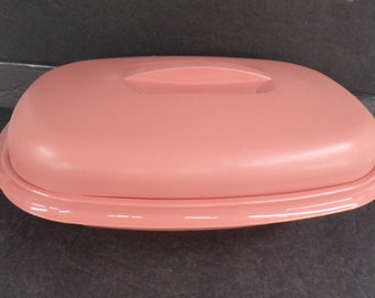 2505 Vintage 11.5" x 8" Tupperware Microwave Steamer Oval Serving Bowl 3 Pc Dusty Rose Pink 1275-3 - Great Condition