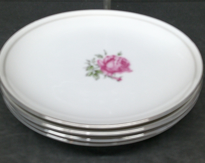 2401 Imperial Rose Fine China 6.25" Bread Plates Set of 4 with Pink Roses - Max Schonfeld- Japan- Great Condition Barely Used