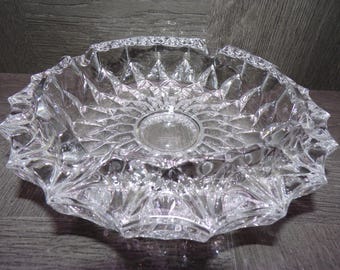 2606 Diamond Point Starburst Geometric Pattern 7" Vintage Heavy Lead Crystal Ashtray