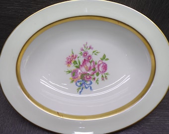 2602 Theodore Haviland New York Kenmore 9.5"x7.5" Oval Vegetable Serving Bowl - Great Condition w/ a Few Scratches on the Gold Accent