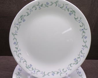 2609 Corelle Country Cottage Livingware 10.25" Dinner Plates Set of 7 Green Floral Blue Hearts - Great Condition