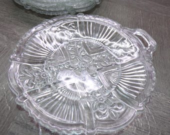 2608 Indiana Glass Killarney Vintage 6" Snack / Dessert Plates w/ Handle Set of 7