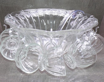 2606 Anchor Hocking Colonial Clear Glass Vintage 26 pc Punch Bowl Set