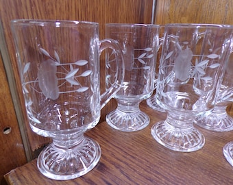 2508 Vintage 1970's Princess House Heritage 5.5" Footed Irish Coffee Mugs Set of 6 - Great Condition