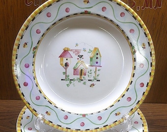 2412 Coventry Stoneware "Penelopes Garden" Birdhouse 8.25" Snack / Dessert Plates Set of 4