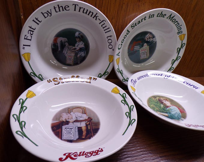 2504 Kellogg's 6.75" Vintage 1995 Cereal Bowls Set of 4 - Great Condition