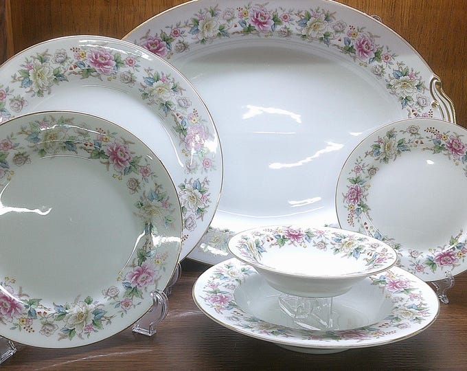 2412 Noritake Mystery #196 Vintage China Beautiful Pink Floral w/ Gold Rim Dinnerware - Great Condition Choose from List: