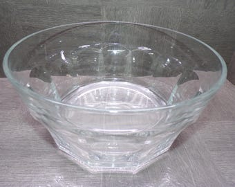 2608 Clear Thumbprint Paneled Thick Glass 10" Vintage Bowl 5" Deep
