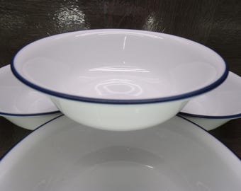 2602 Corelle Vitrelle White 6.25" Navy Blue Rim Cereal Bowls Set of 4