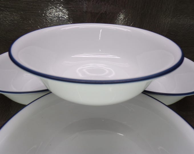 2602 Corelle Vitrelle White 6.25" Navy Blue Rim Cereal Bowls Set of 4 - Great Condition