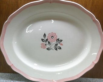 2409 Royal Doulton Pink & Black Floral Pink Rim Stoneware Oval Platter