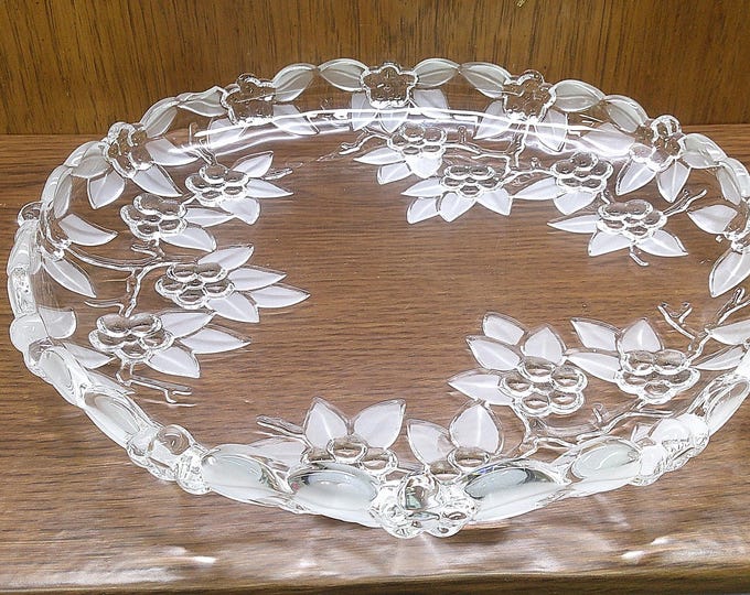 2505 Mikasa Carmen WaltherGlas 12" Holly and Berry Vintage Platter Raised Flowers & Frosted Leaves Germany - Great Condition