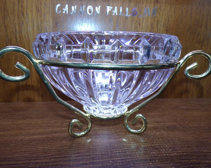 2506 Lead Crystal Vintage 6" Tall Bowl w/ Brass Colored Stand - Great Condition