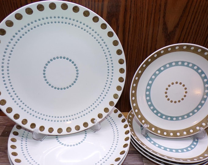 2509 Rachael Ray Circles & Dots L008 Hand-painted Stoneware Dish and Micro Safe - Great Cond. (CHIP On One Dinner Plate) Choose from List: