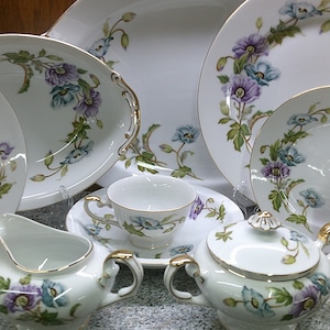 2312 Sango China Florentine Vintage Grey Floral & Platinum Rim
