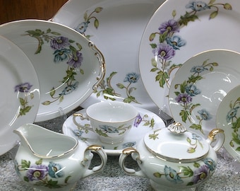 2406 Kyoto Normandy Vintage Fine China Dinnerware - Lavender & Teal Flowers w/ Gold Trim - Excellent Condition Choose from List: