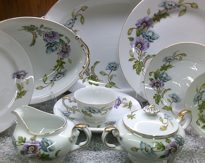 2406 Kyoto Normandy Vintage Fine China Dinnerware - Lavender & Teal Flowers w/ Gold Trim - Excellent Condition Choose from List: