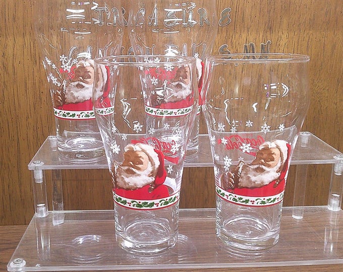 2411 Libbey Glass Coca-Cola Coke Christmas Holiday Vintage 1997 Santa Claus 6.25" 14 oz Glasses - Great Condition