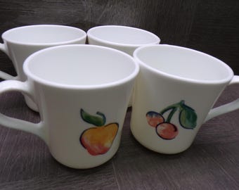 2608 Corelle Corning Vintage 10 oz Fruit  Basket Mugs / Cups Set of 4